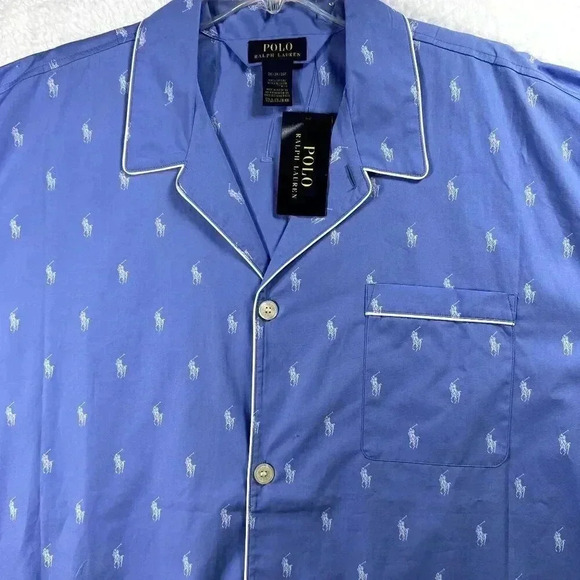 Polo Ralph Lauren Pajama Shirt Mens 2XL Blue Pony Logo Button Up Sleepwear NWT - Picture 4 of 7